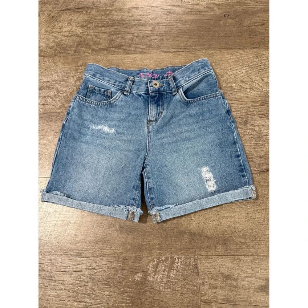 The Children's Place Girl's Midi Denim Shorts Blue Distressed Cuffed Size 10